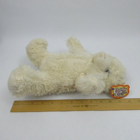 Cuddly Cousins Long Hair Ivory Teddy Bear 10" Tall Sheer Bow Spring Easter New! - Picture 2 of 6